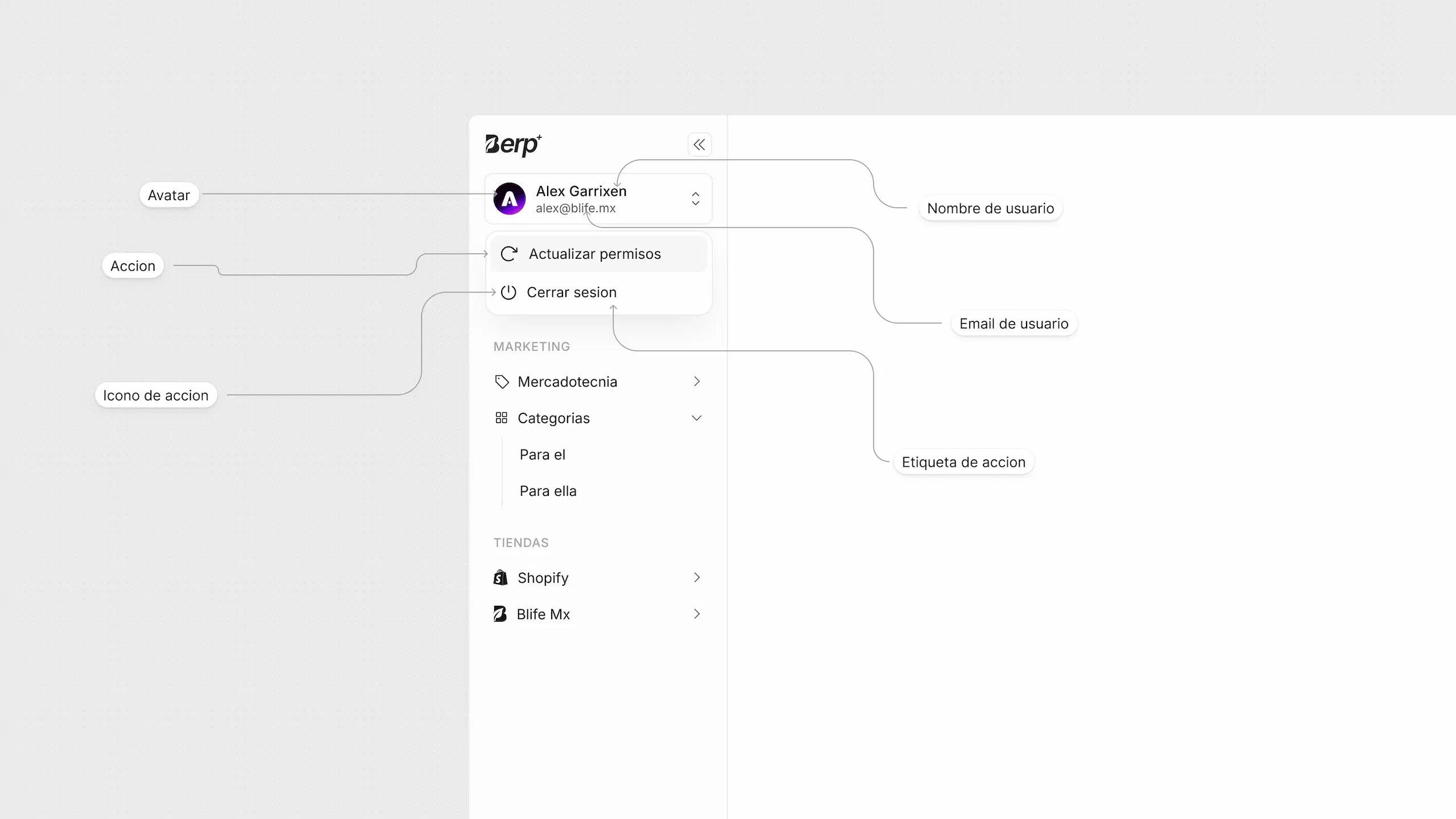 dashboard account menu anatomy